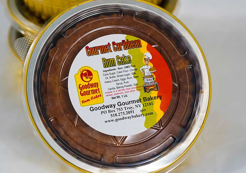 Goodway Gourmet Bakery rum cake packaging with label