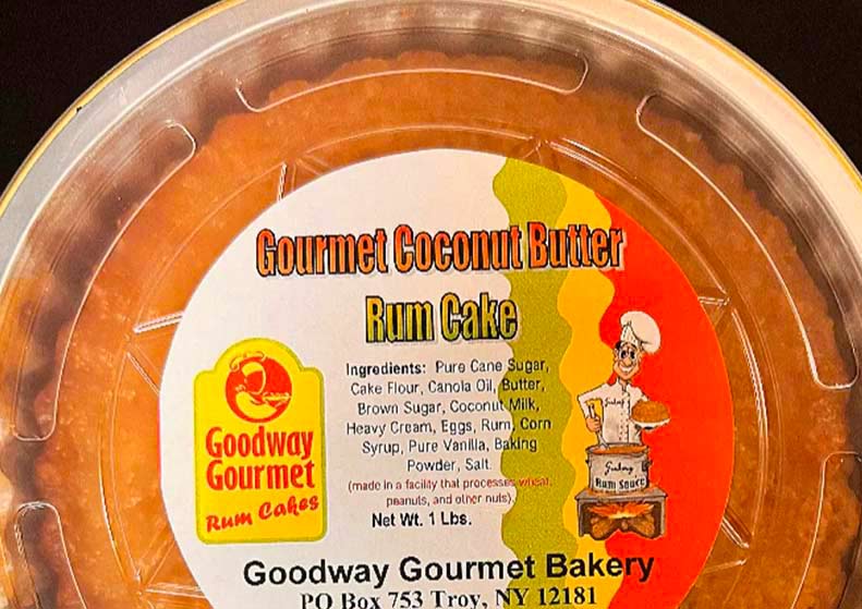 Goodway Gourmet Rum Cake packaging with label and branding.