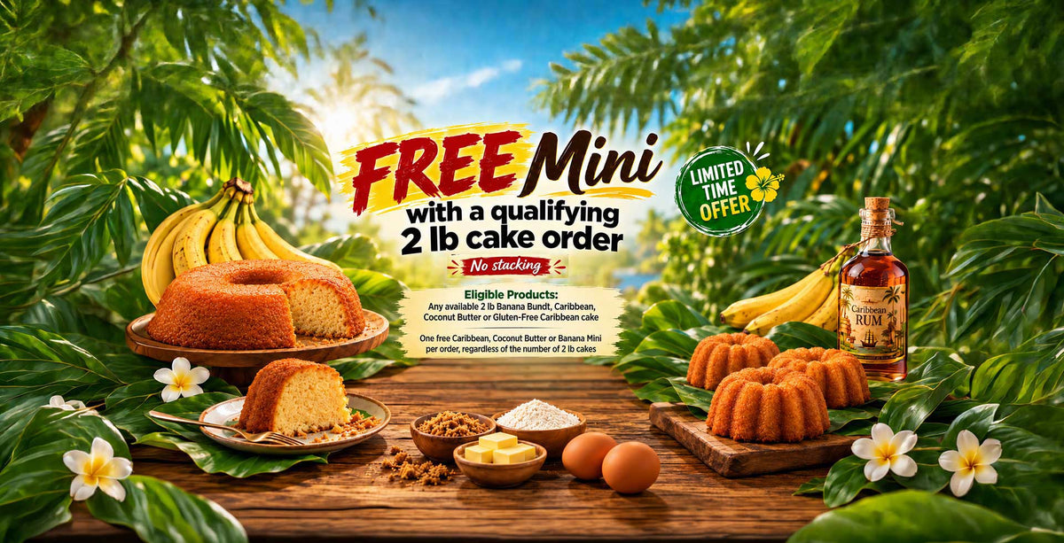 advertisement for Free mini rum cake sale. click for details